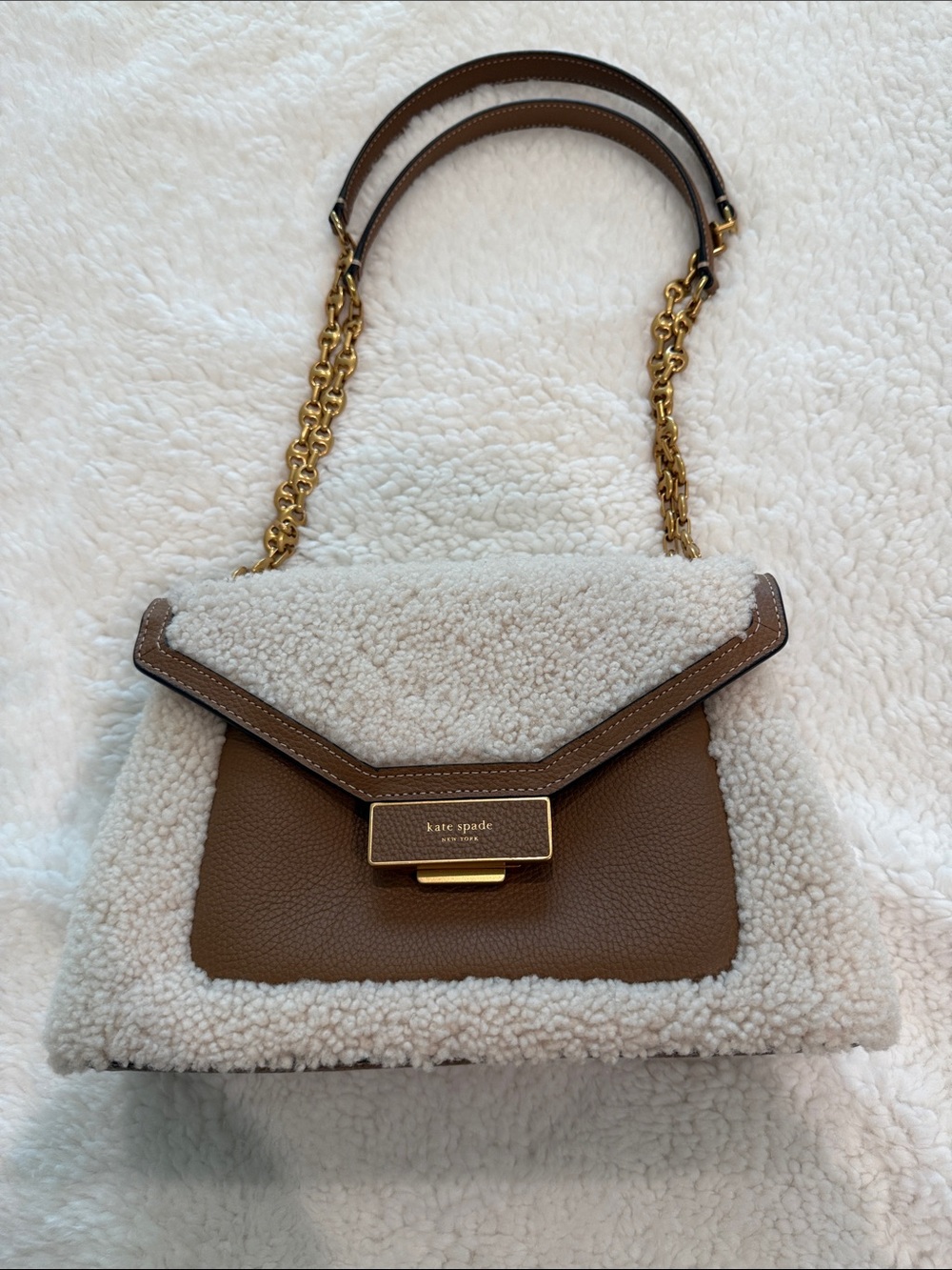 kate spade Brown and Cream Shearling Trim Shoulder Bag